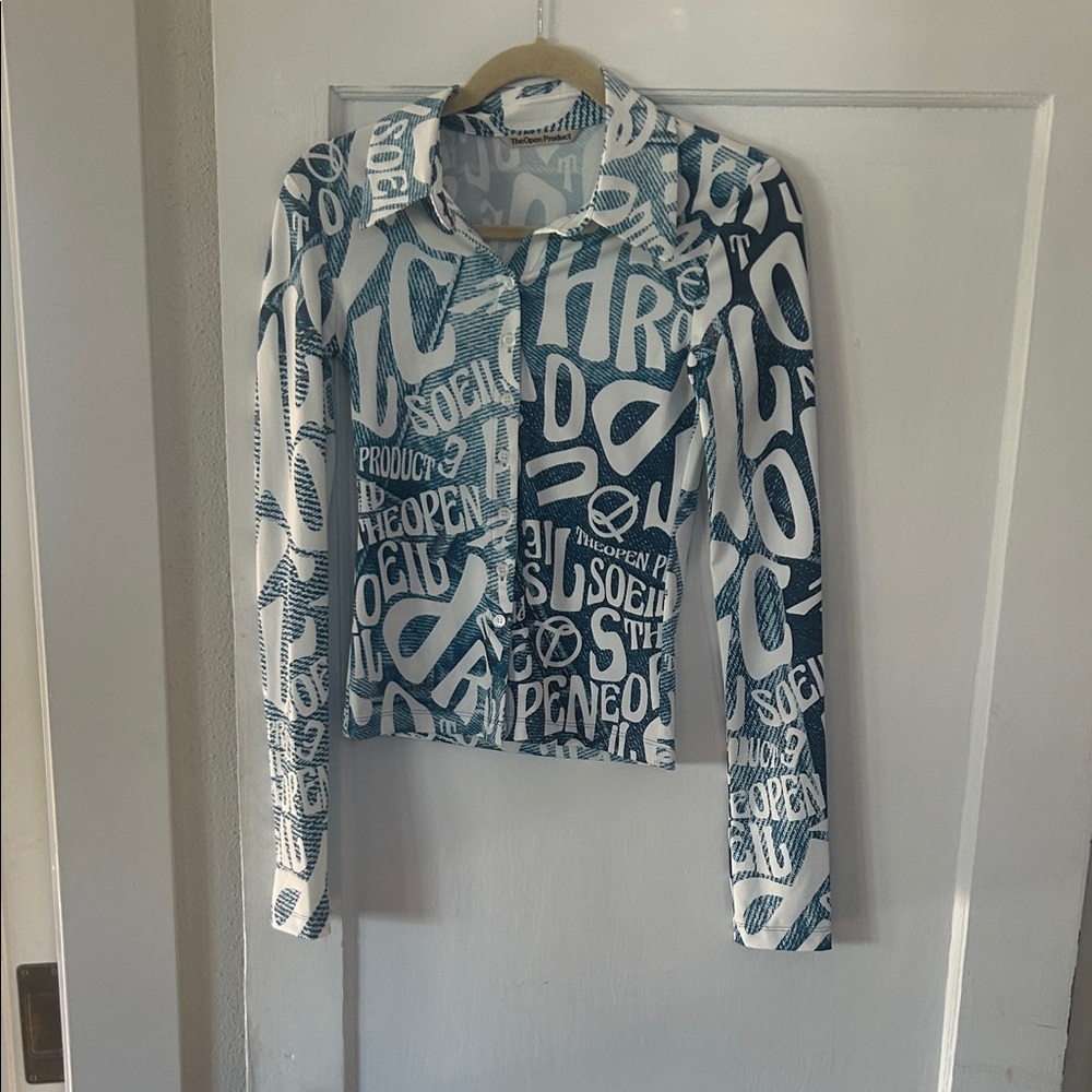 The Open Product Soleil denim graphic  Long Sleeve Shirt Korea 90s Y2K